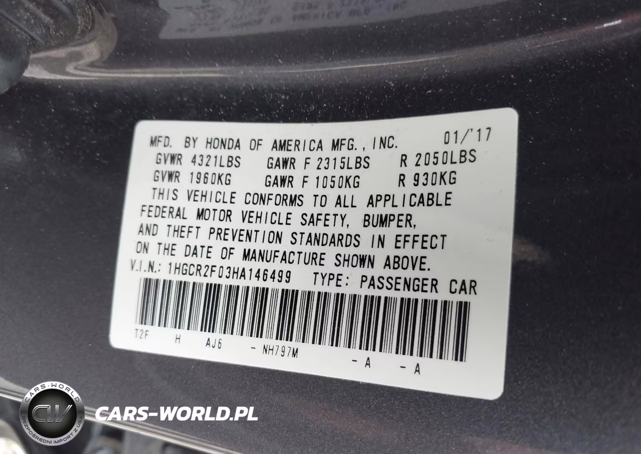 2017 Honda Accord Ex VIN:1HGCR2F03HA146499 - 9