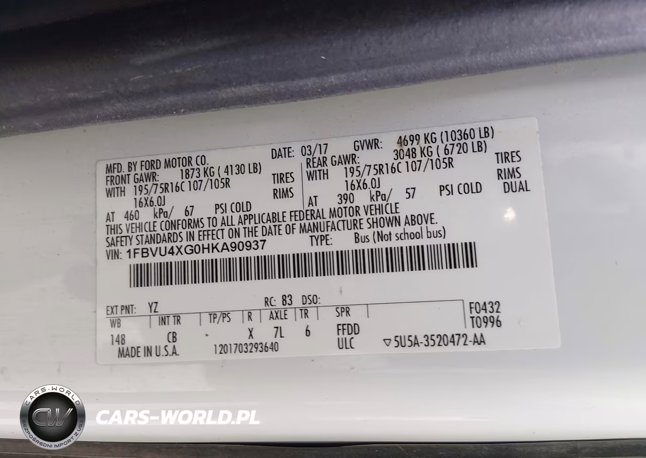 2017 Ford Transit-350 Xl VIN:1FBVU4XG0HKA90937 - 9