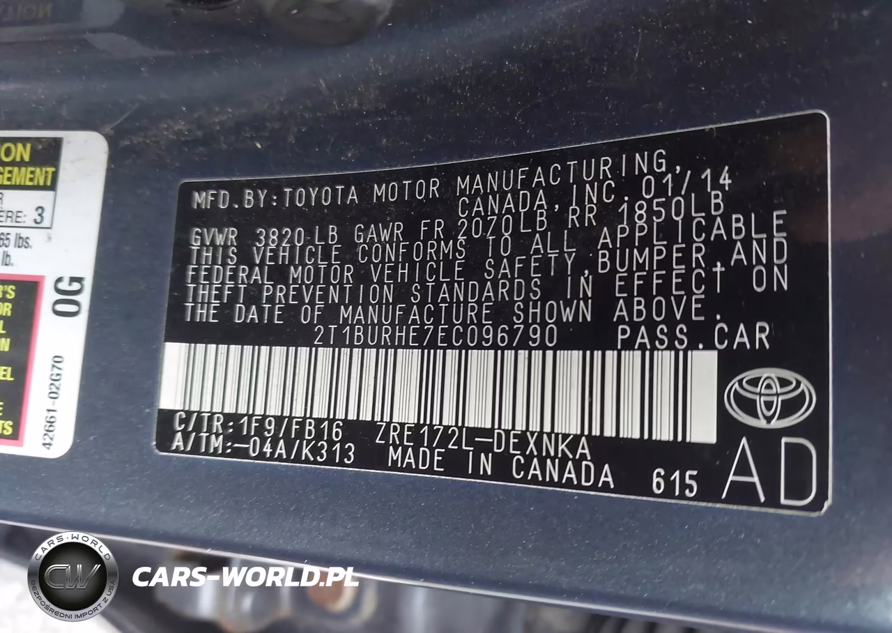 2014 Toyota Corolla Le VIN:2T1BURHE7EC096790 - 9