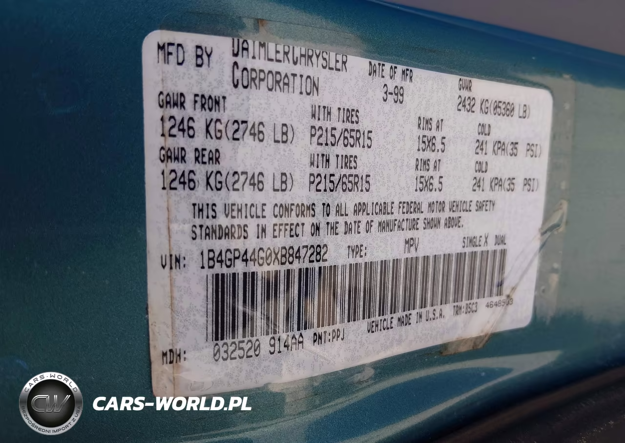 1999 Dodge Grand Caravan Se VIN:1B4GP44G0XB847282 - 9