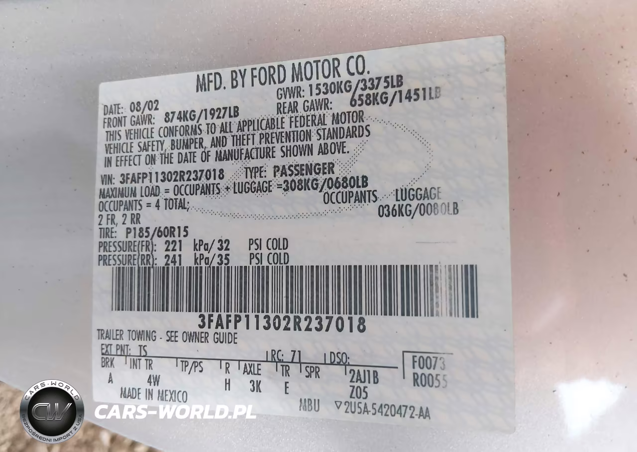 2002 Ford Escort Zx2 Deluxe-Zx2 Premium-Zx2 Standard VIN:3FAFP11302R237018 - 9