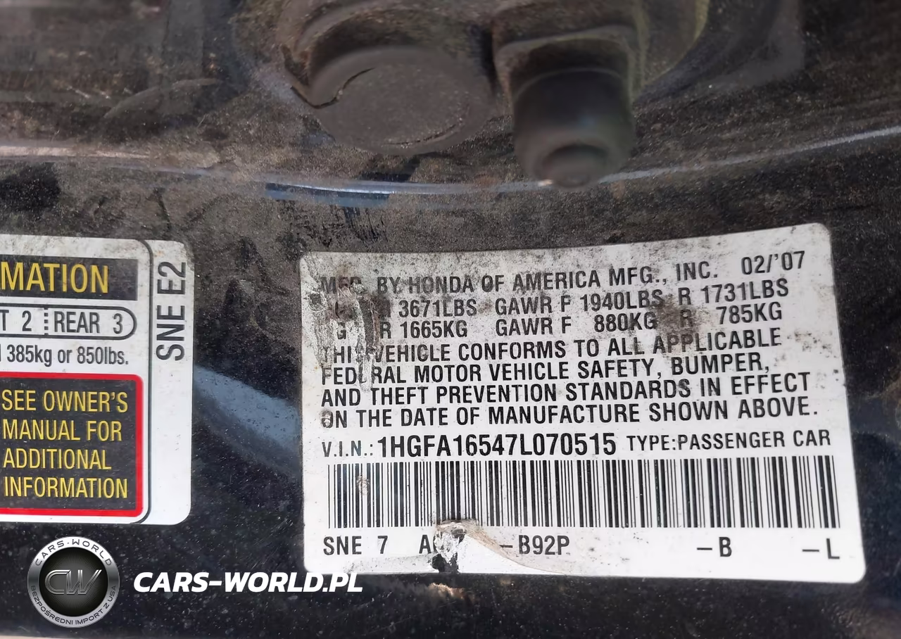 2007 Honda Civic Lx VIN:1HGFA16547L070515 - 9