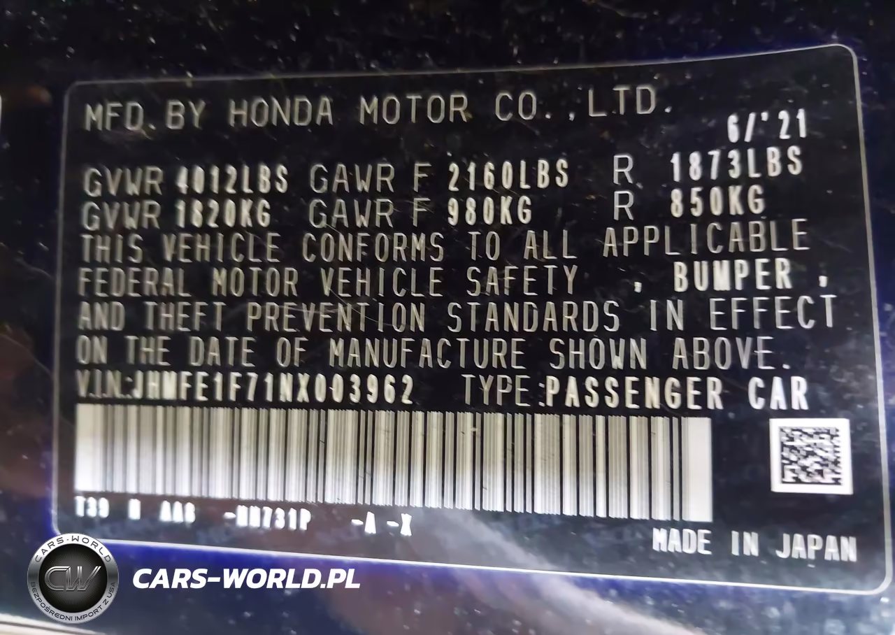 2022 Honda Civic Ex VIN:JHMFE1F71NX003962 - 9
