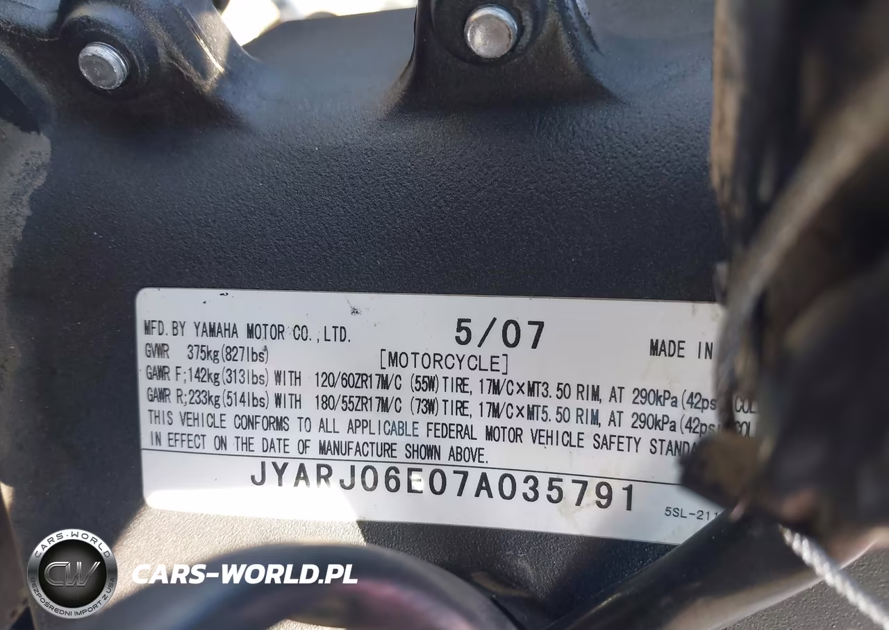 2007 Yamaha Yzfr6 S VIN:JYARJ06E07A035791 - 10