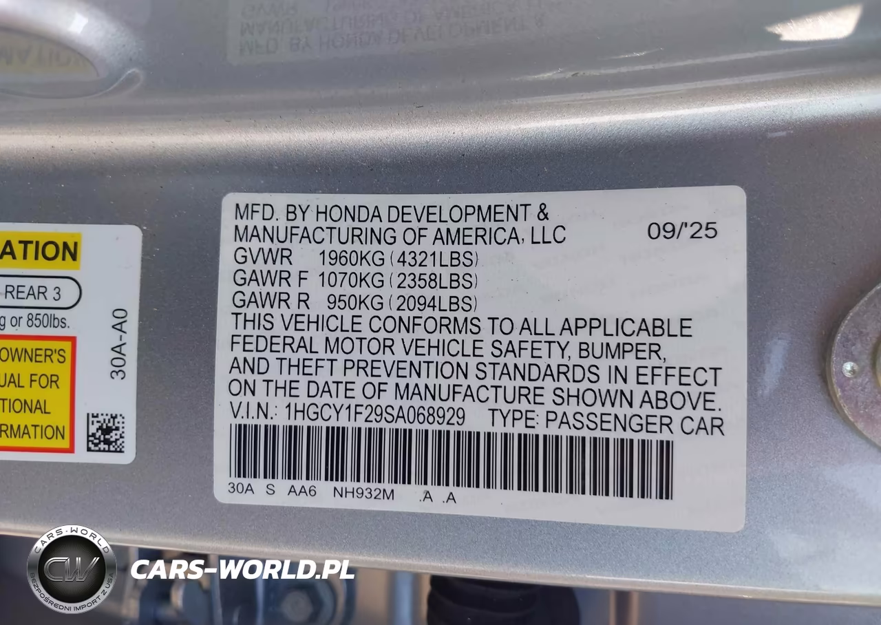 2025 Honda Accord Lx VIN:1HGCY1F29SA068929 - 9