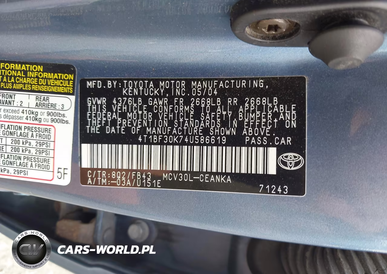 2004 Toyota Camry Le V6 VIN:4T1BF30K74U586619 - 9