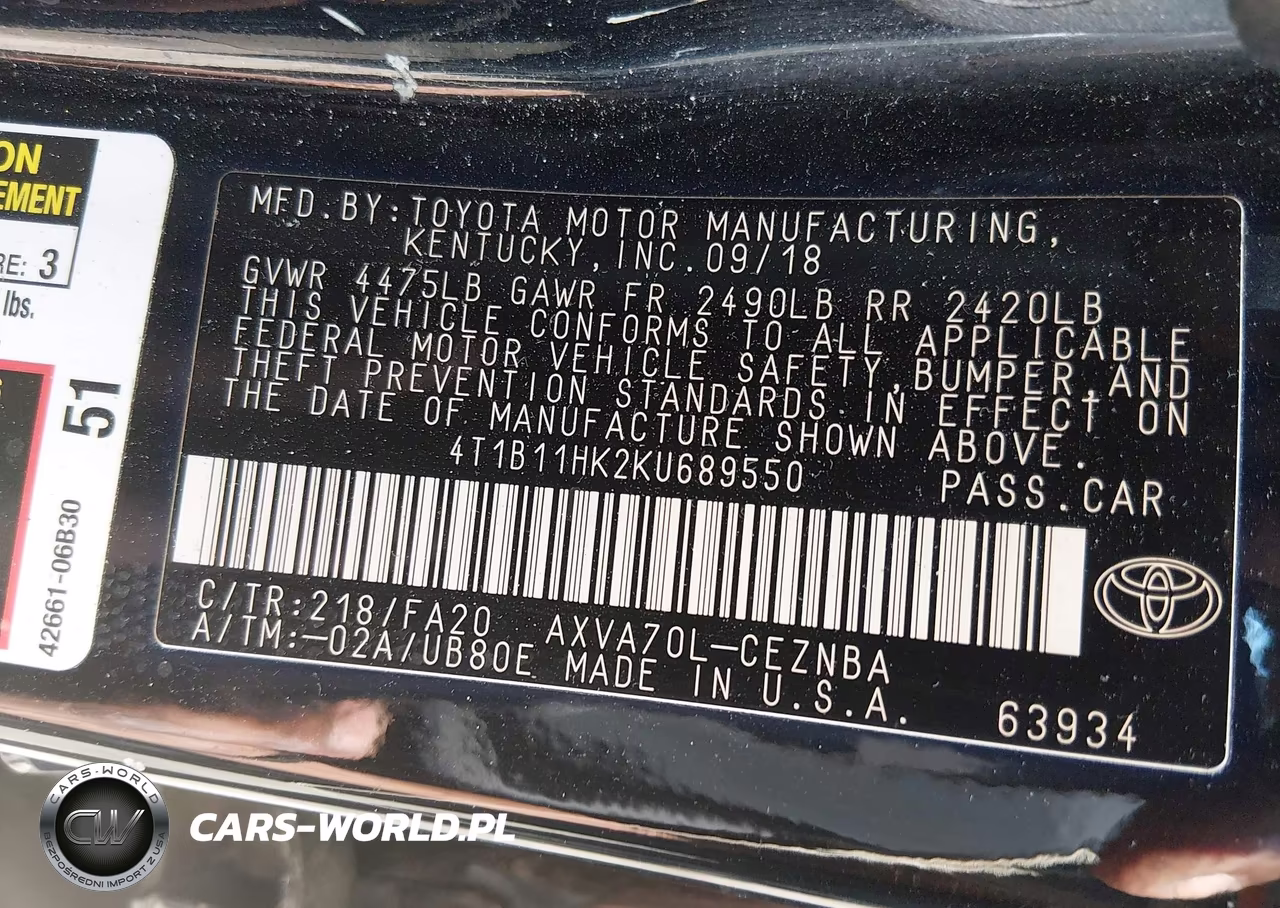 2019 Toyota Camry Le VIN:4T1B11HK2KU689550 - 9
