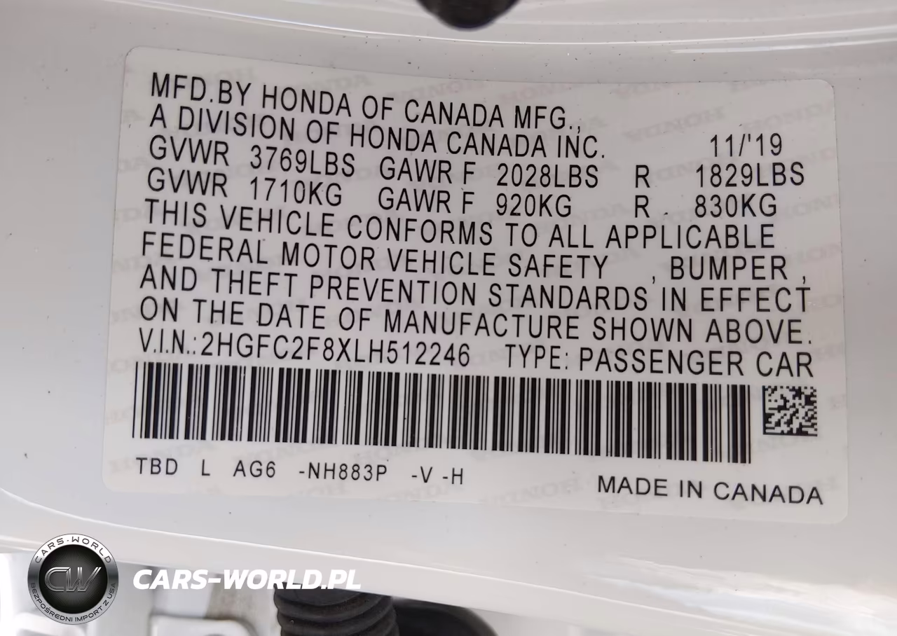 2020 Honda Civic Sport VIN:2HGFC2F8XLH512246 - 9