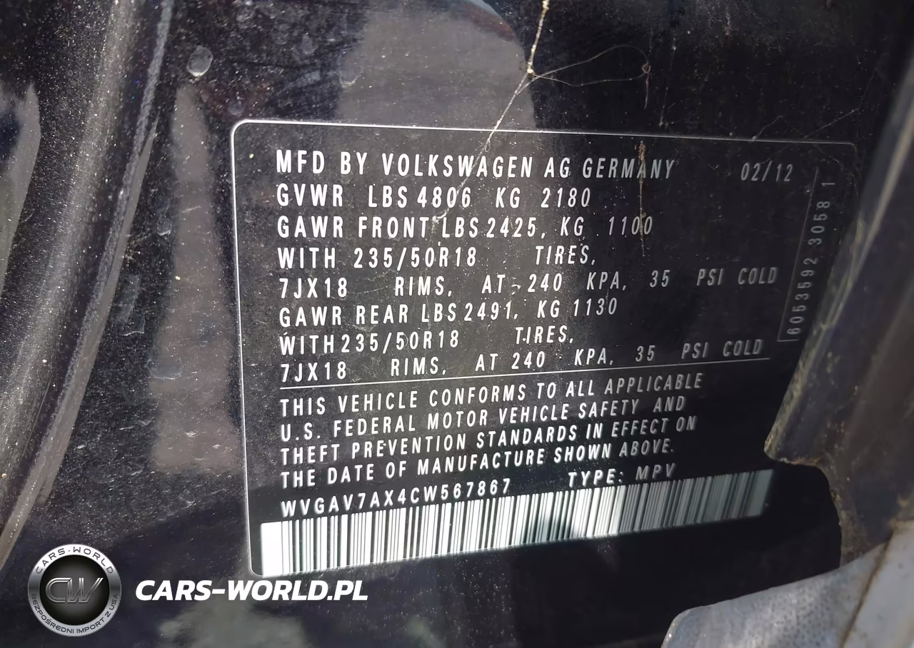 2012 Volkswagen Tiguan Se VIN:WVGAV7AX4CW567867 - 9