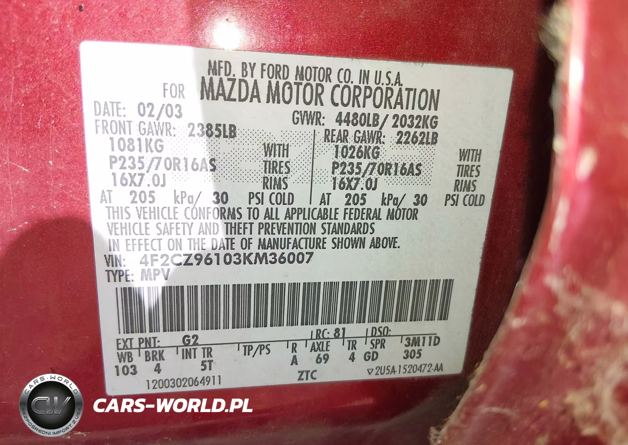 2003 Mazda Tribute Es V6 VIN:4F2CZ96103KM36007 - 9
