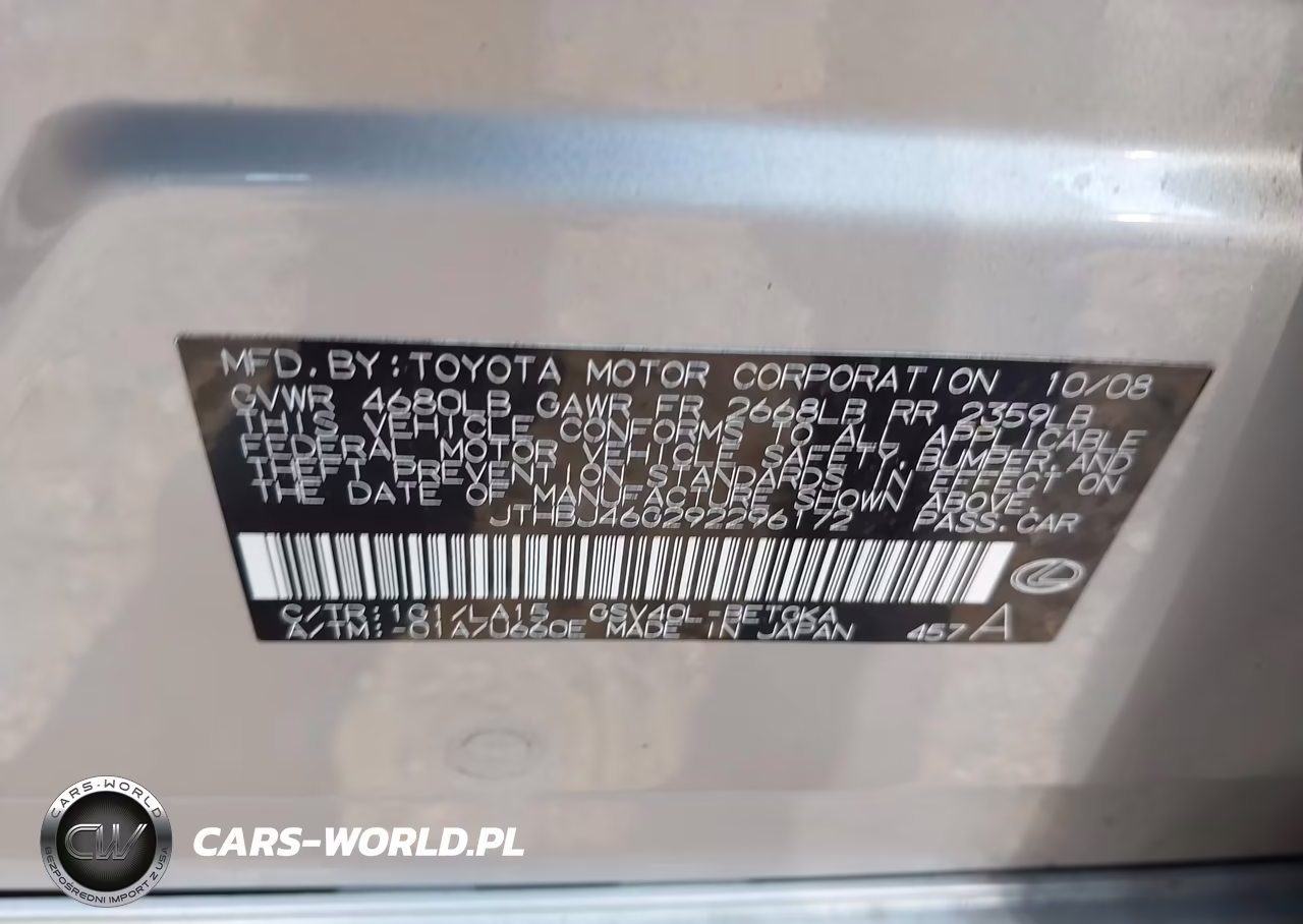 2009 Lexus Es 350 VIN:JTHBJ46G292296172 - 9