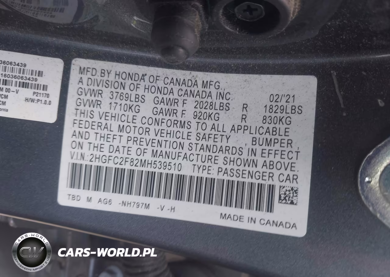2021 Honda Civic Sport VIN:2HGFC2F82MH539510 - 9