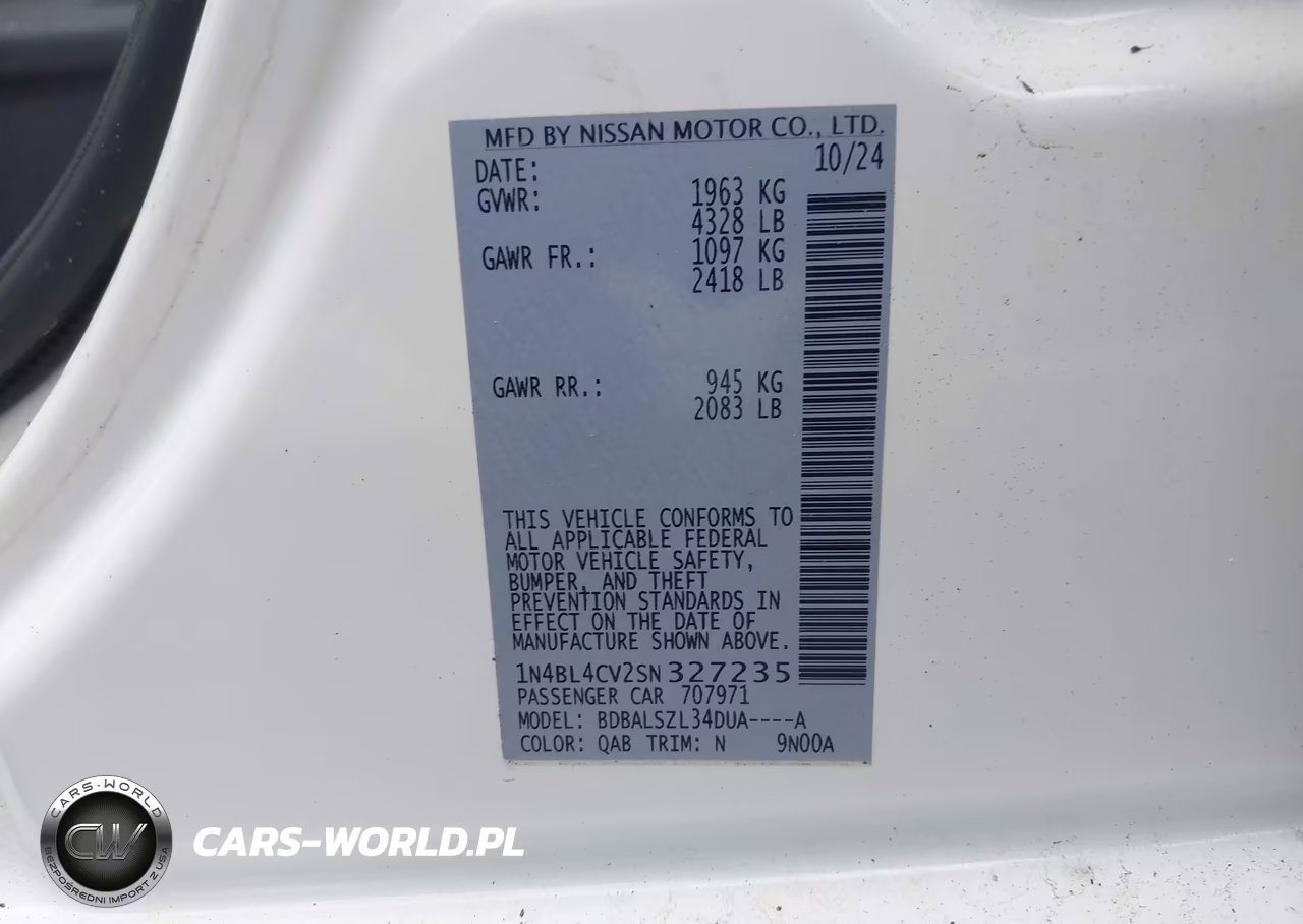 2025 Nissan Altima Sr Fwd VIN:1N4BL4CV2SN327235 - 9