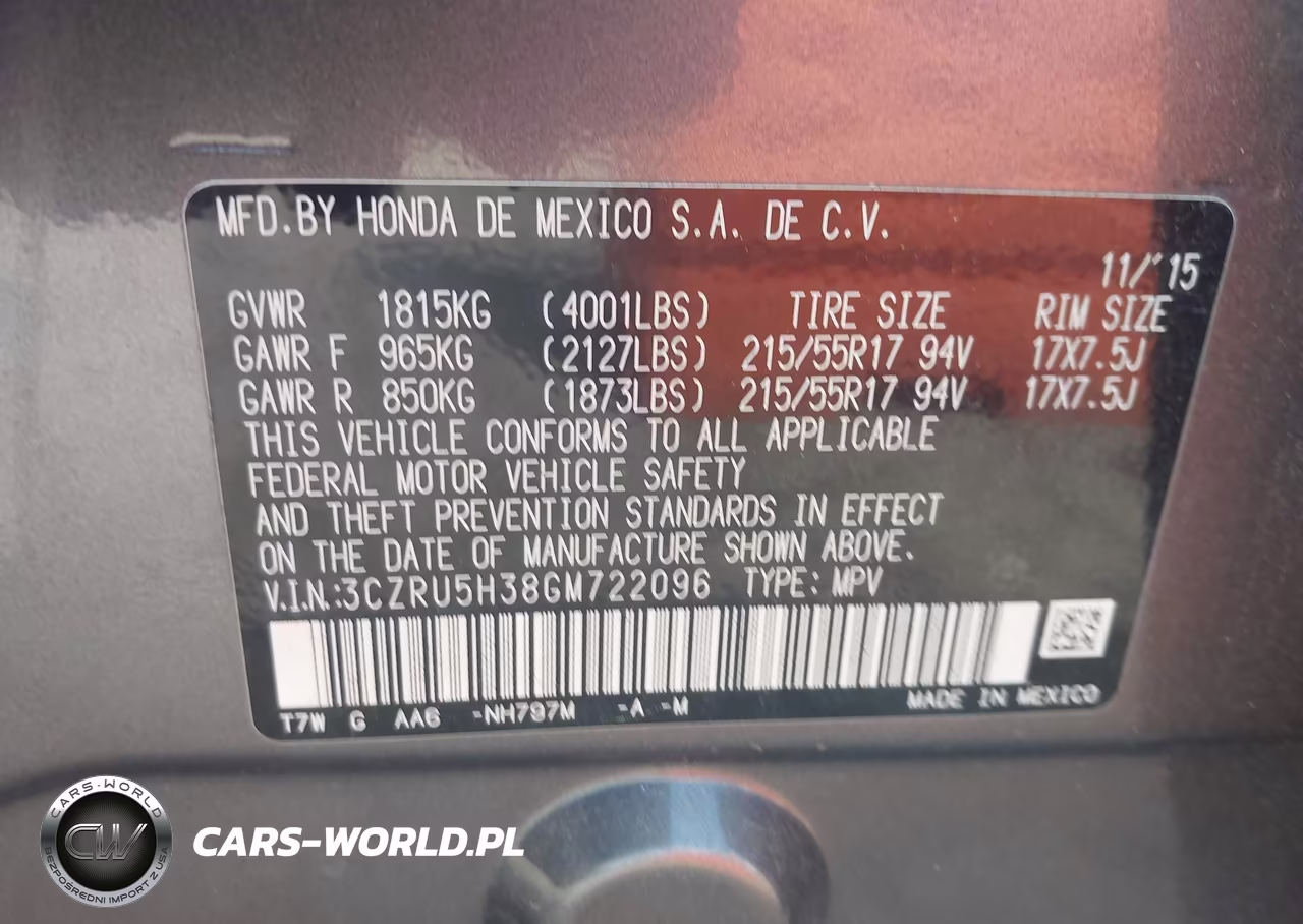 2016 Honda Hr-V Lx VIN:3CZRU5H38GM722096 - 9