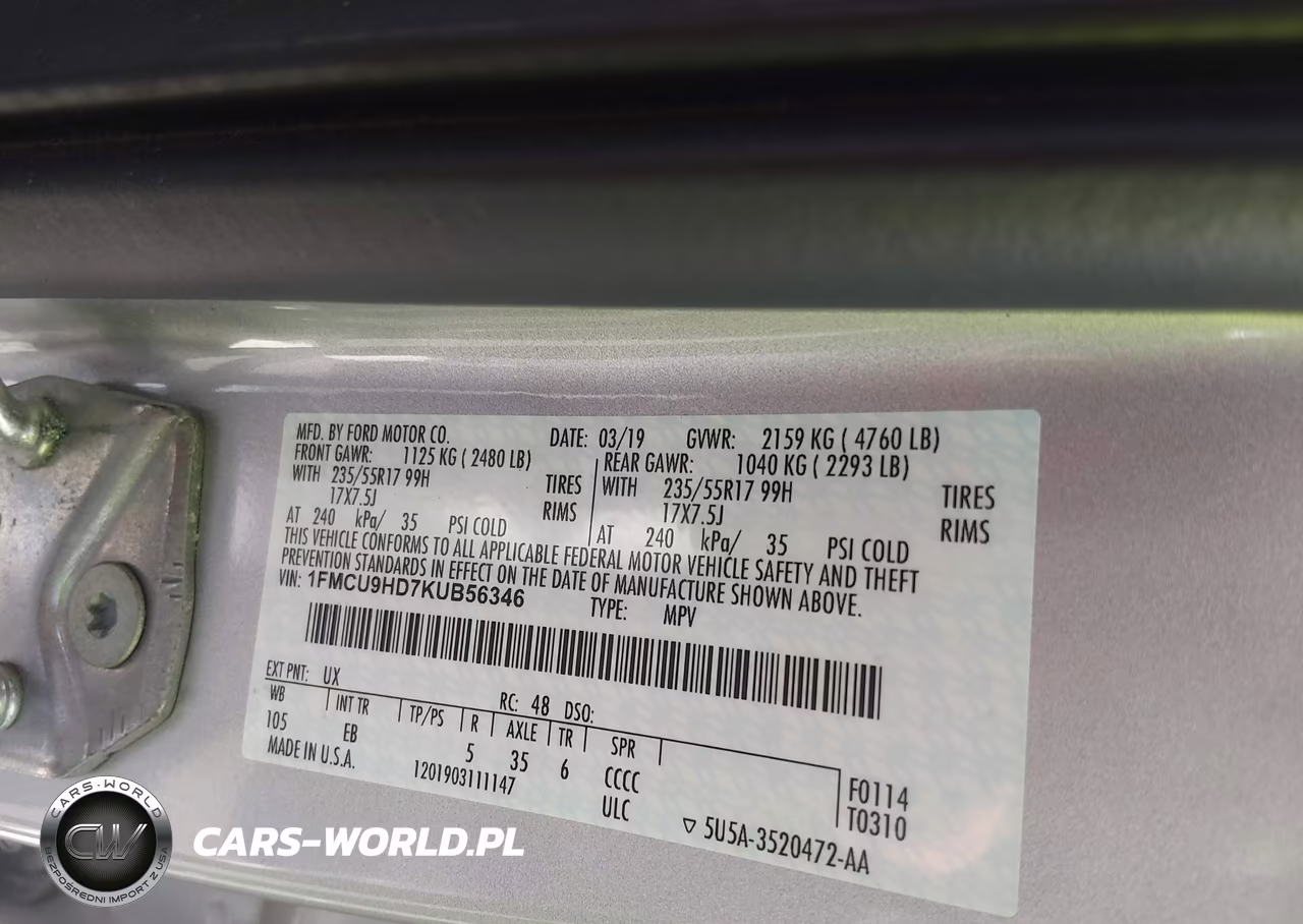 2019 Ford Escape Sel VIN:1FMCU9HD7KUB56346 - 9