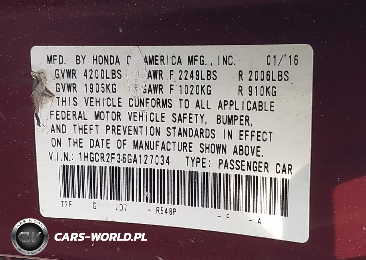 2016 Honda Accord Lx VIN:1HGCR2F36GA127034 - 9