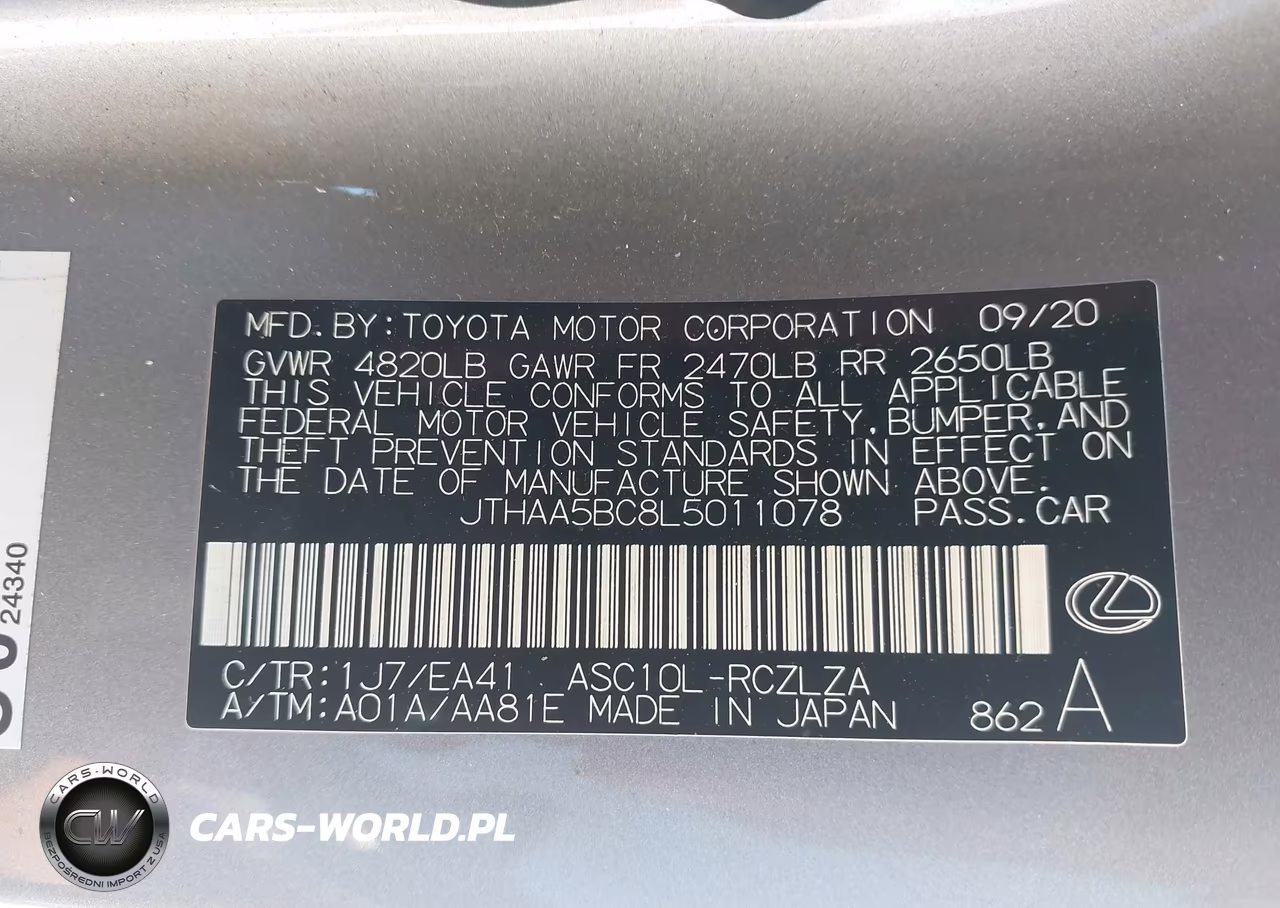 2020 Lexus Rc 300 VIN:JTHAA5BC8L5011078 - 9