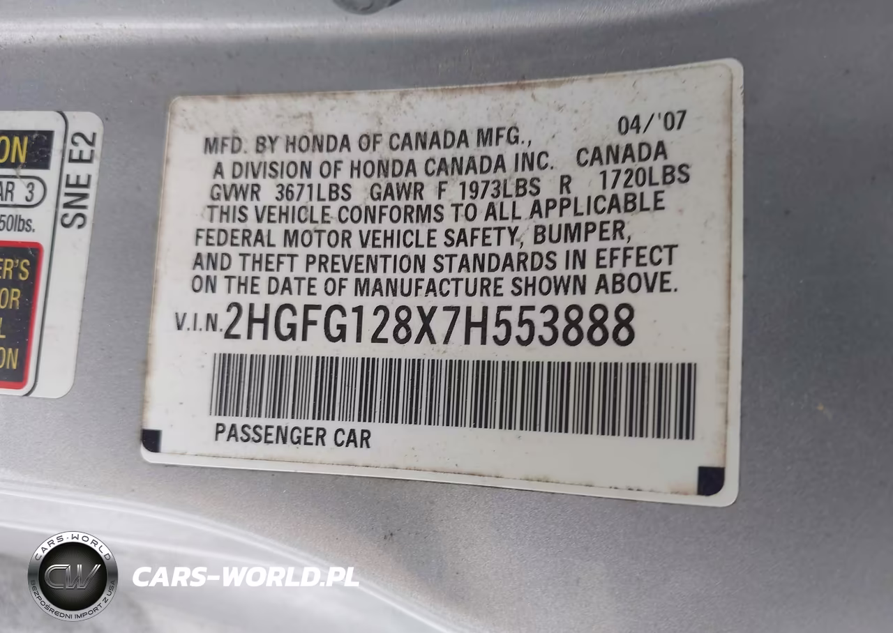 2007 Honda Civic Ex VIN:2HGFG128X7H553888 - 9
