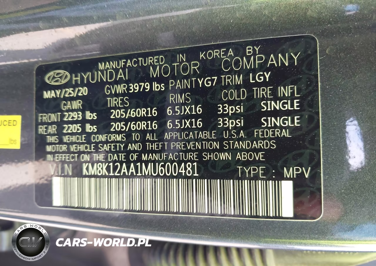 2021 Hyundai Kona Se VIN:KM8K12AA1MU600481 - 9