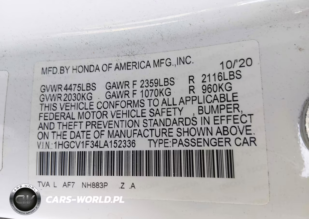 2020 Honda Accord Sport VIN:1HGCV1F34LA152336 - 9