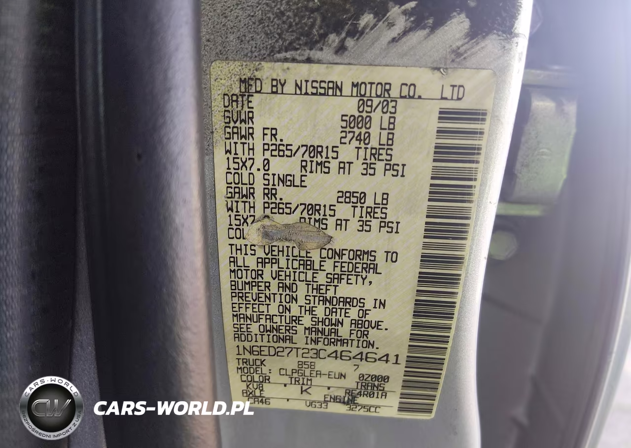 2003 Nissan Frontier Xe-V6 VIN:1N6ED27T23C464641 - 9