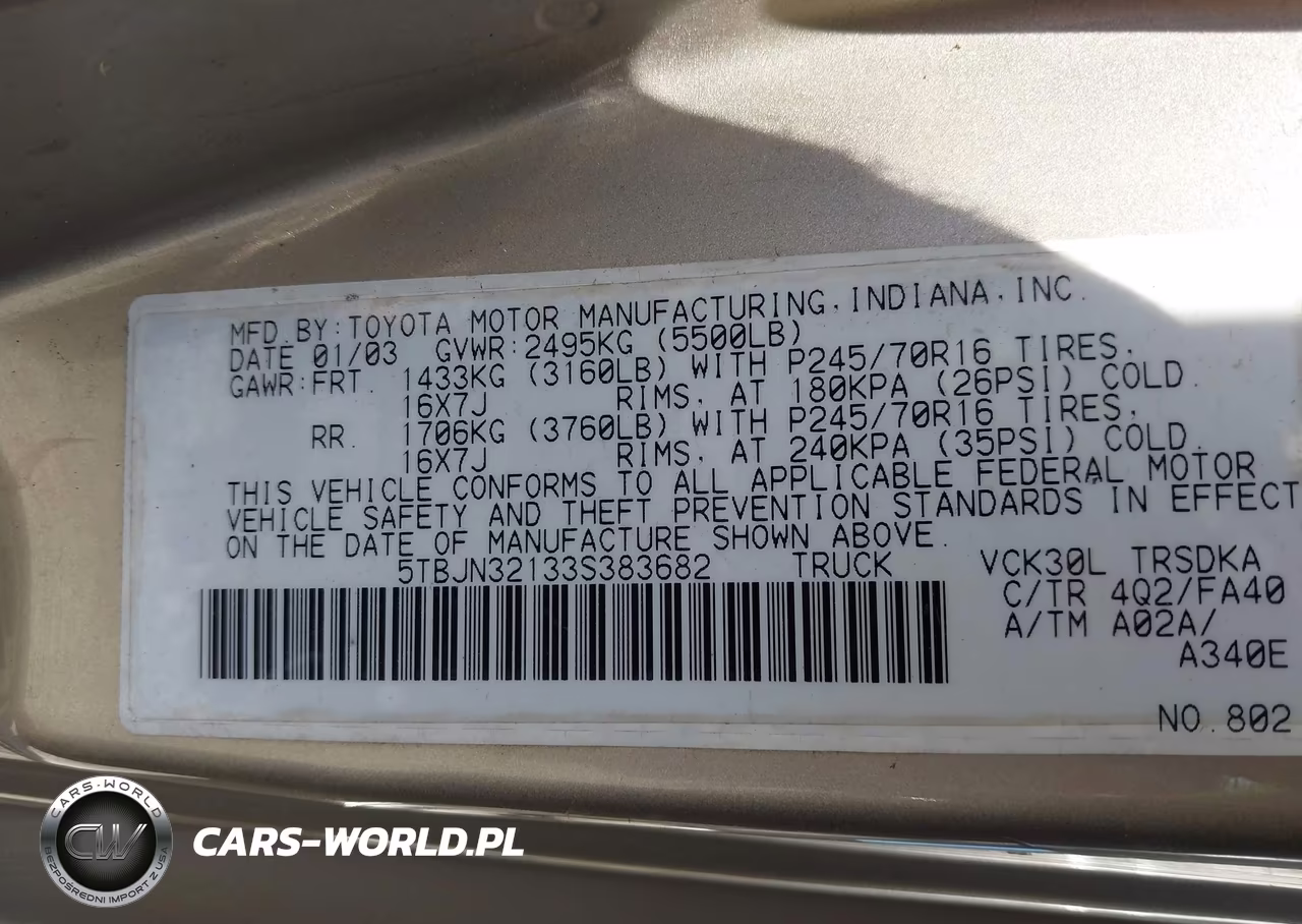 2003 Toyota Tundra VIN:5TBJN32133S383682 - 9