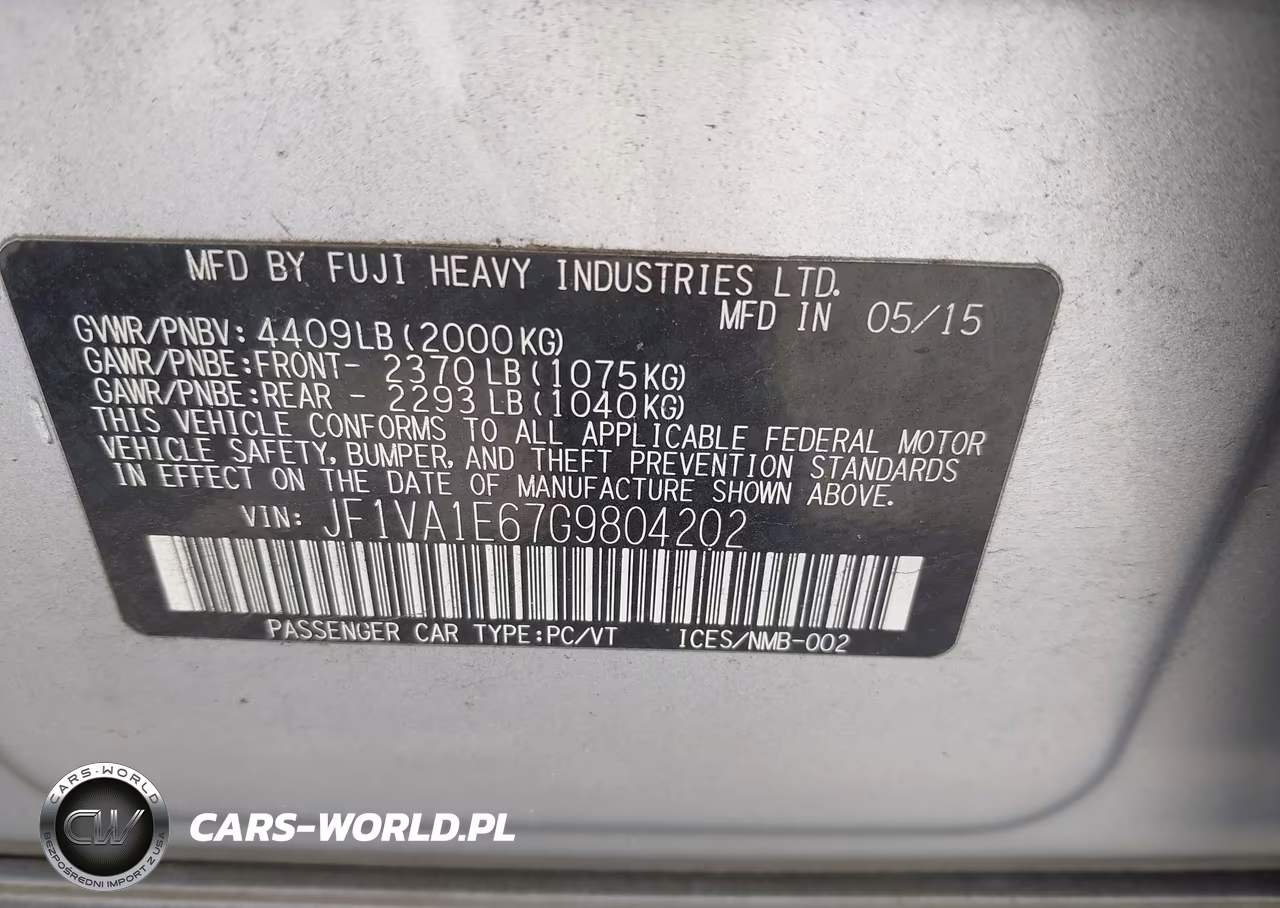 2016 Subaru Wrx Premium VIN:JF1VA1E67G9804202 - 9