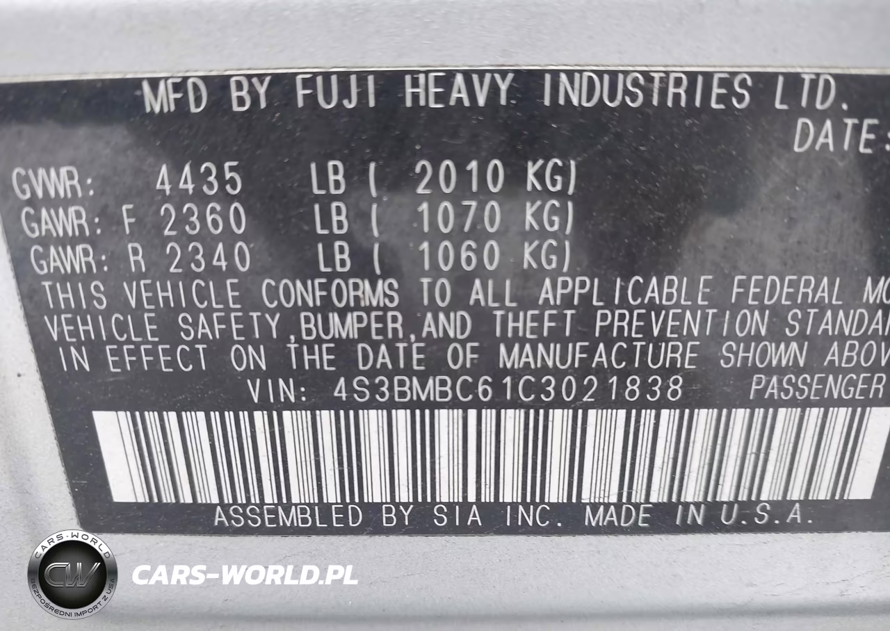 2012 Subaru Legacy 2.5I Premium VIN:4S3BMBC61C3021838 - 9