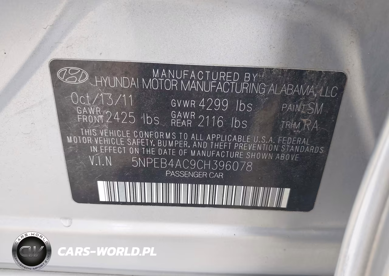 2012 Hyundai Sonata Gls VIN:5NPEB4AC9CH396078 - 9