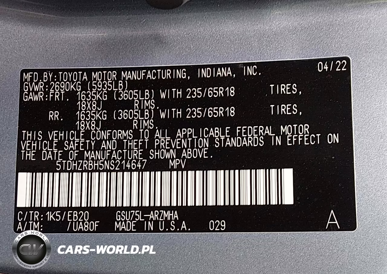2022 Toyota Highlander Xle VIN:5TDHZRBH5NS214647 - 9