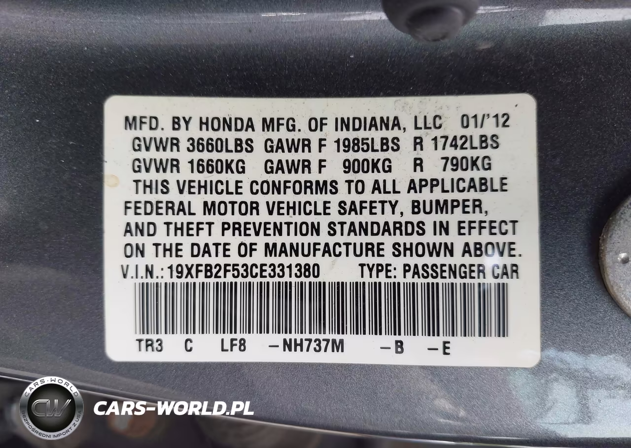 2012 Honda Civic Lx VIN:19XFB2F53CE331380 - 9