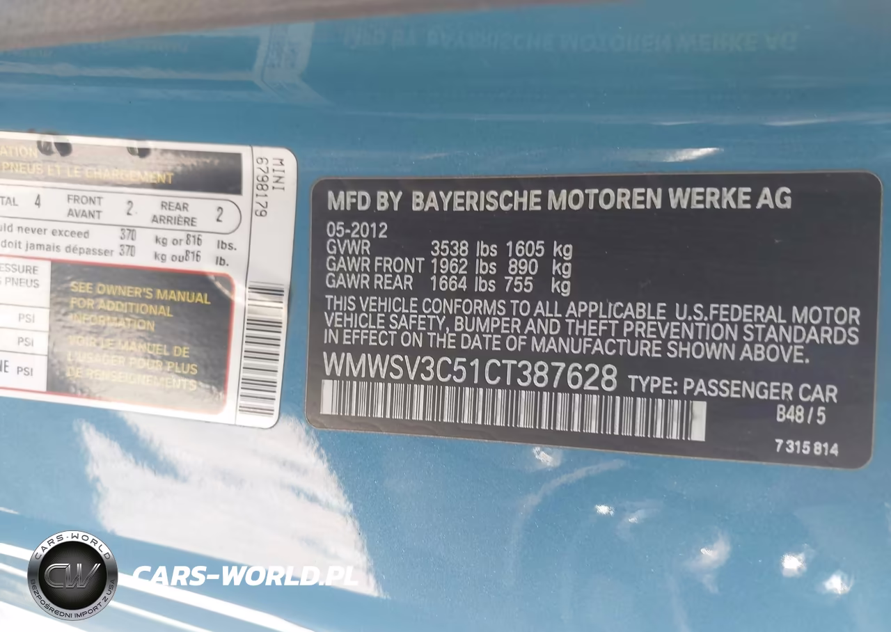 2012 Mini Cooper S VIN:WMWSV3C51CT387628 - 9