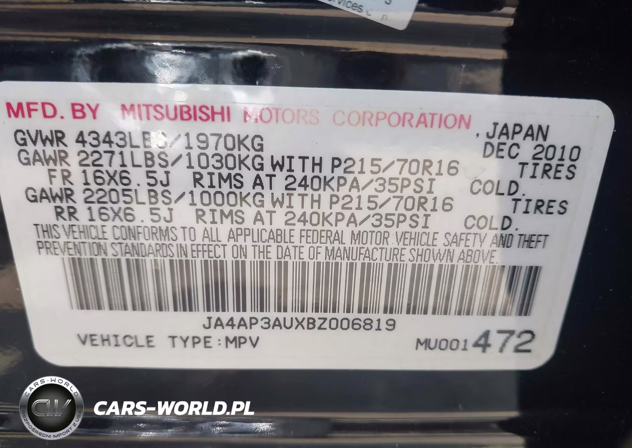 2011 Mitsubishi Outlander Sport Es VIN:JA4AP3AUXBZ006819 - 9
