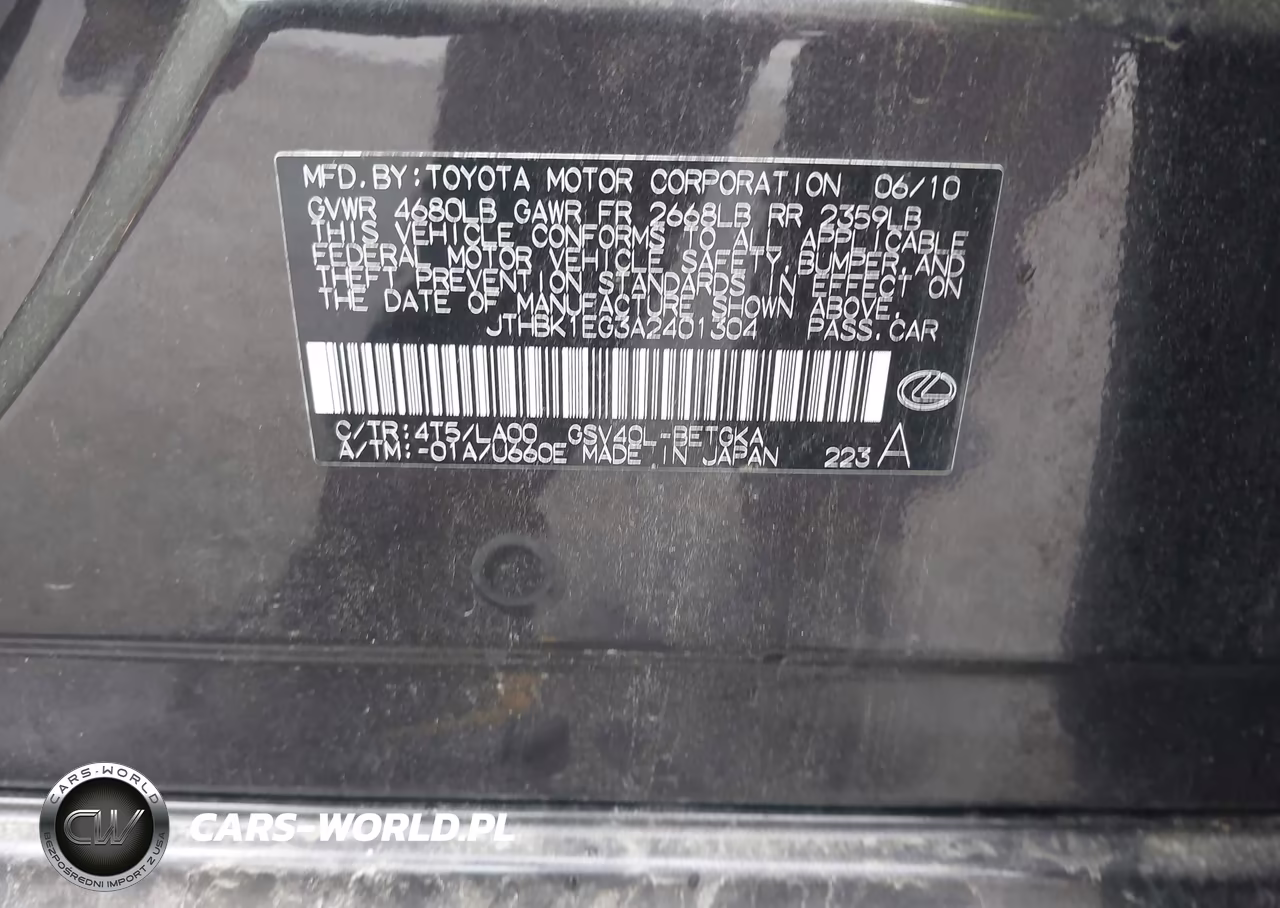 2010 Lexus Es 350 VIN:JTHBK1EG3A2401304 - 9