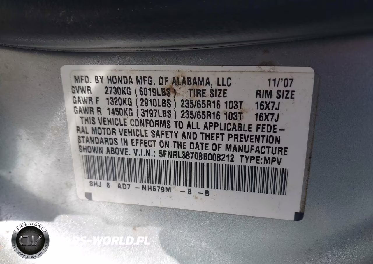 2008 Honda Odyssey Ex-L VIN:5FNRL38708B008212 - 9