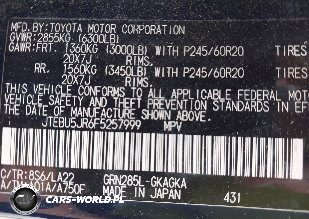2015 Toyota 4Runner Limited VIN:JTEBU5JR6F5257999 - 9