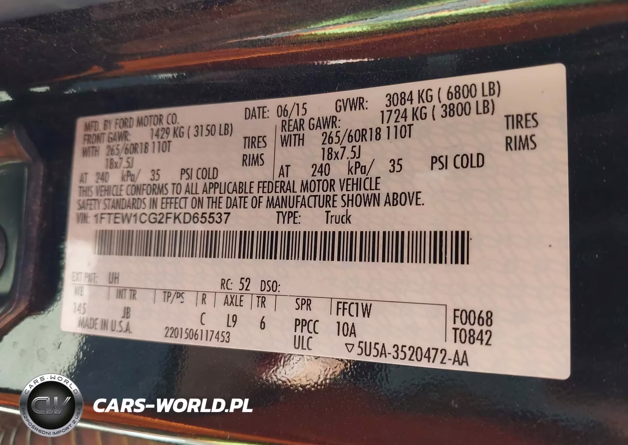 2015 Ford F150 Supercrew VIN:1FTEW1CG2FKD65537 - 9