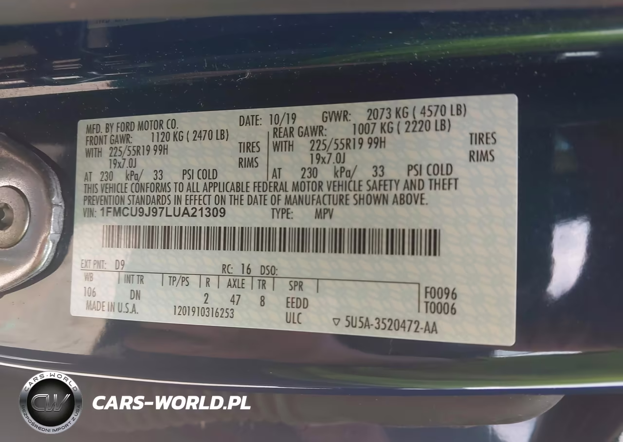 2020 Ford Escape Titanium VIN:1FMCU9J97LUA21309 - 9
