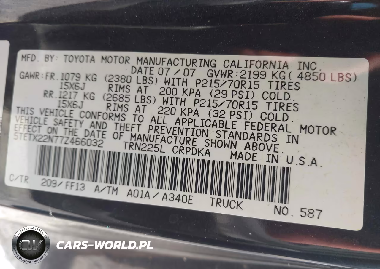 2007 Toyota Tacoma VIN:5TETX22N77Z466032 - 9