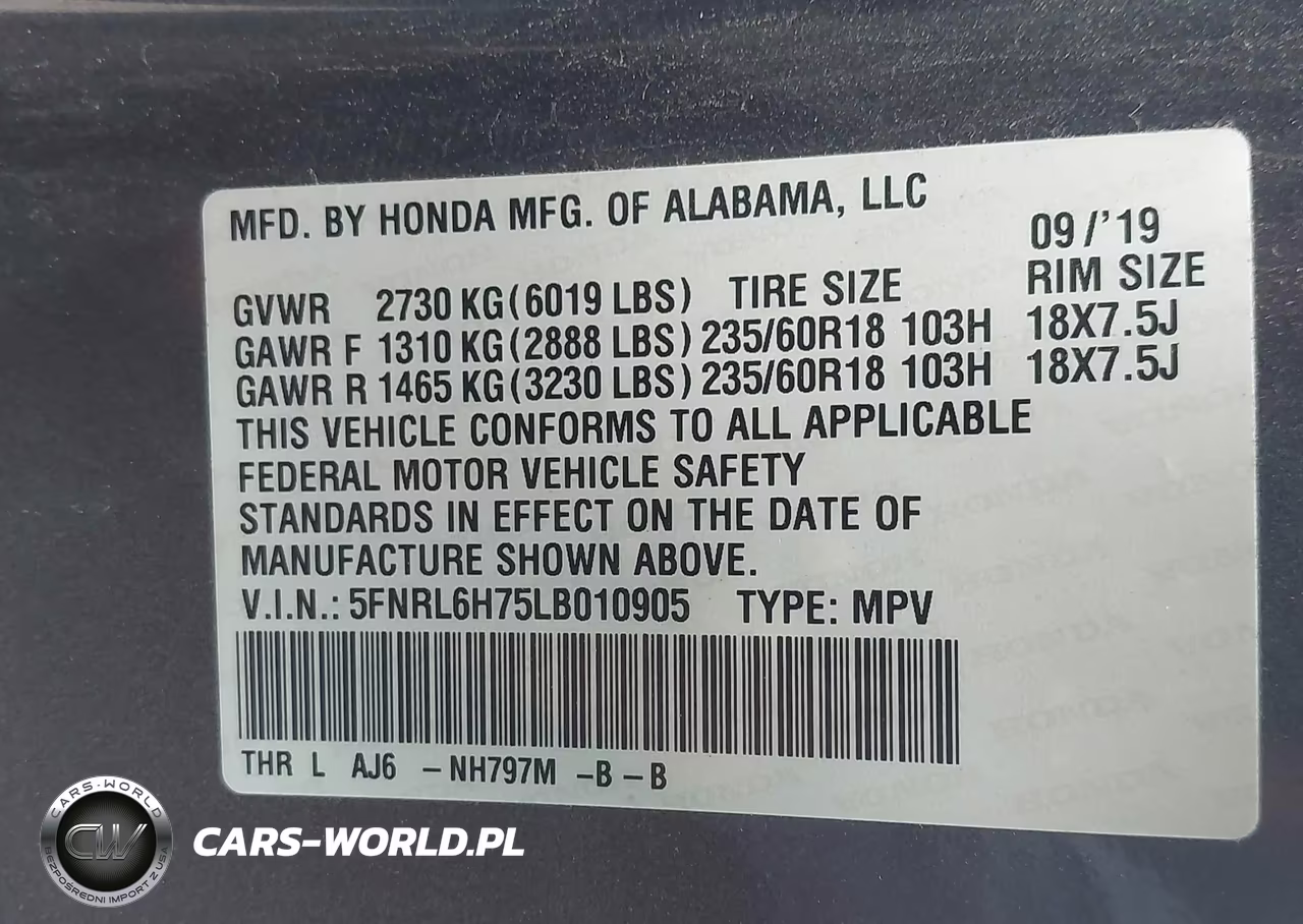 2020 Honda Odyssey Ex-L-Ex-L W-Navi Res VIN:5FNRL6H75LB010905 - 9