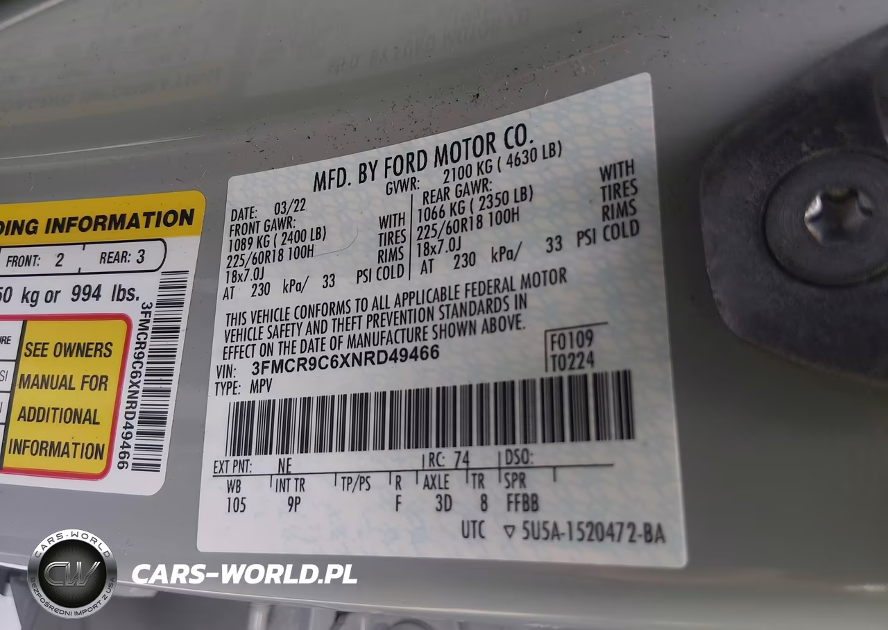 2022 Ford Bronco Sport Outer Banks VIN:3FMCR9C6XNRD49466 - 9