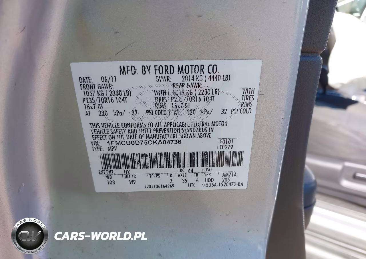 2012 Ford Escape Xlt VIN:1FMCU0D75CKA04736 - 9