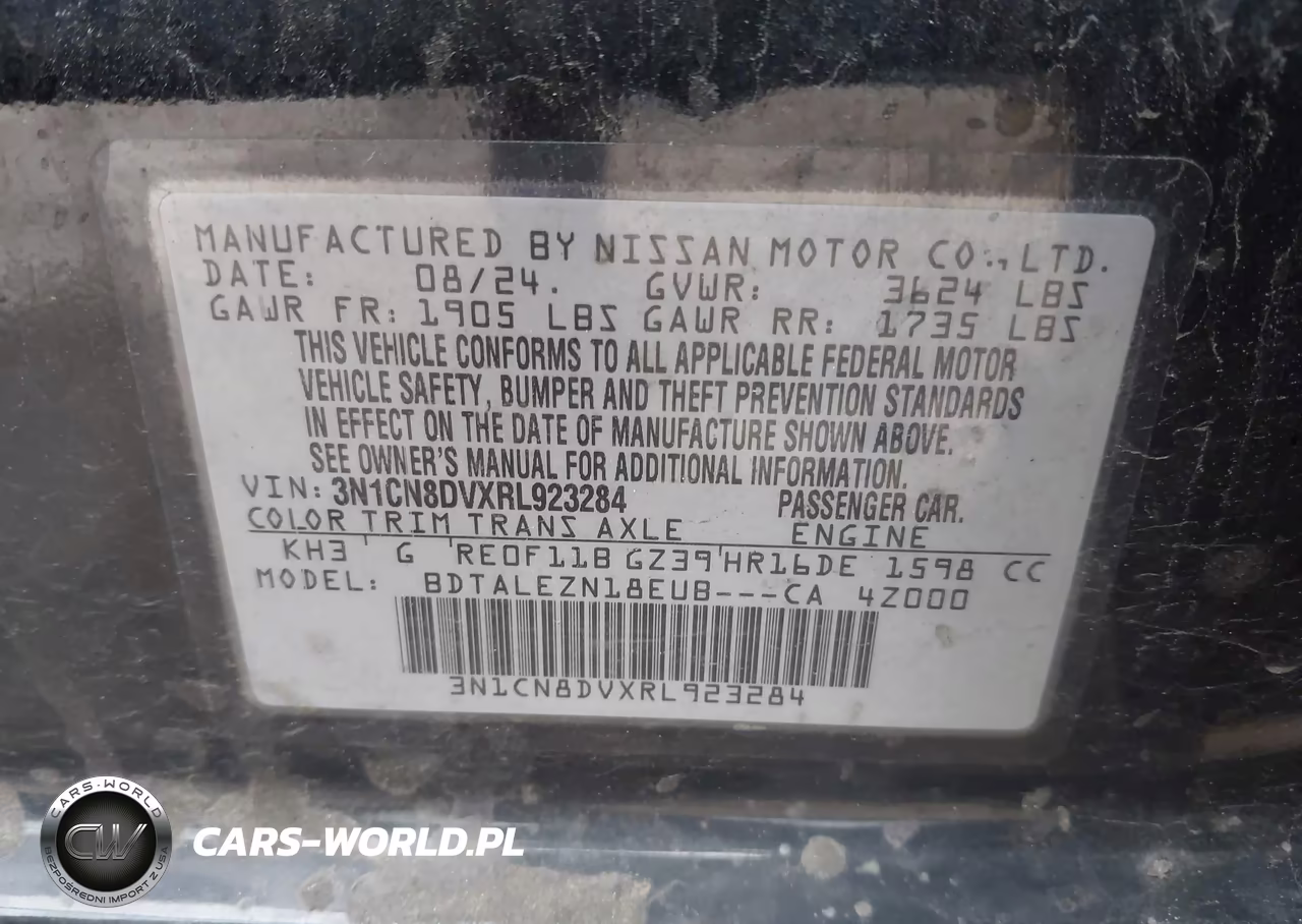 2024 Nissan Versa 1.6 S VIN:3N1CN8DVXRL923284 - 9