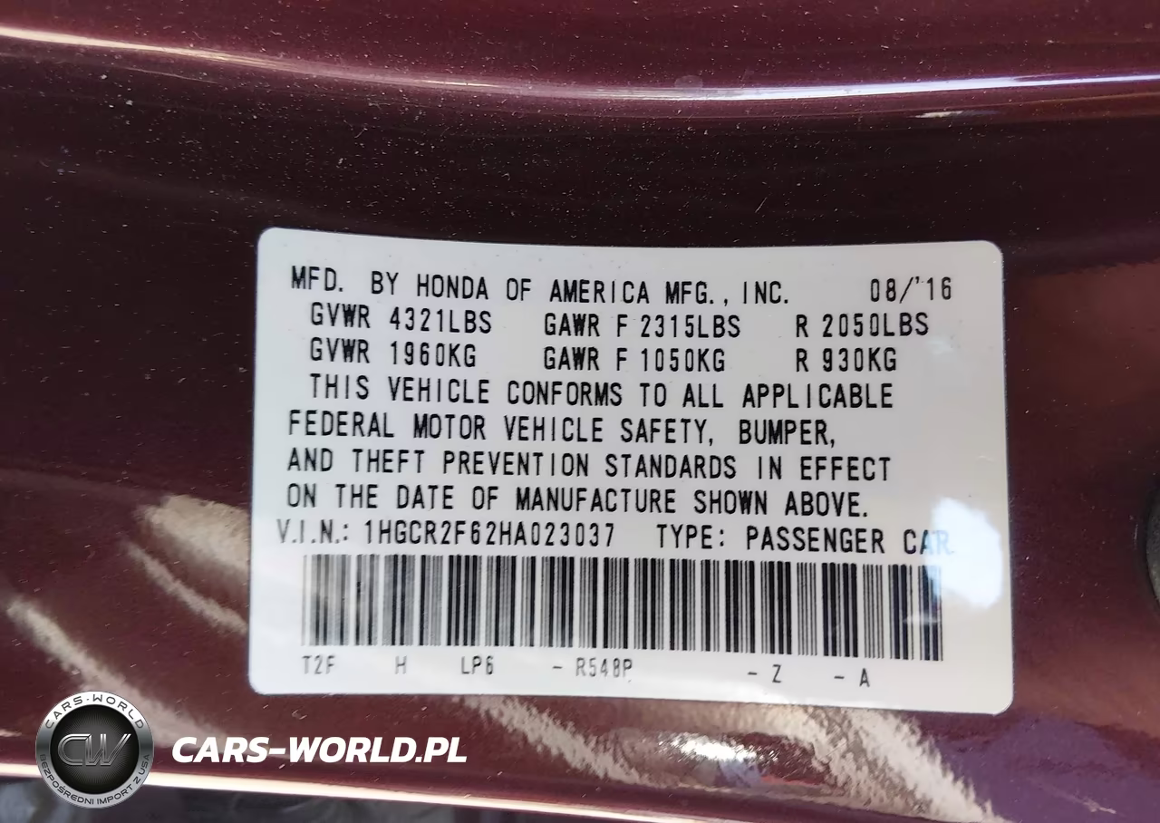 2017 Honda Accord Sport VIN:1HGCR2F62HA023037 - 9