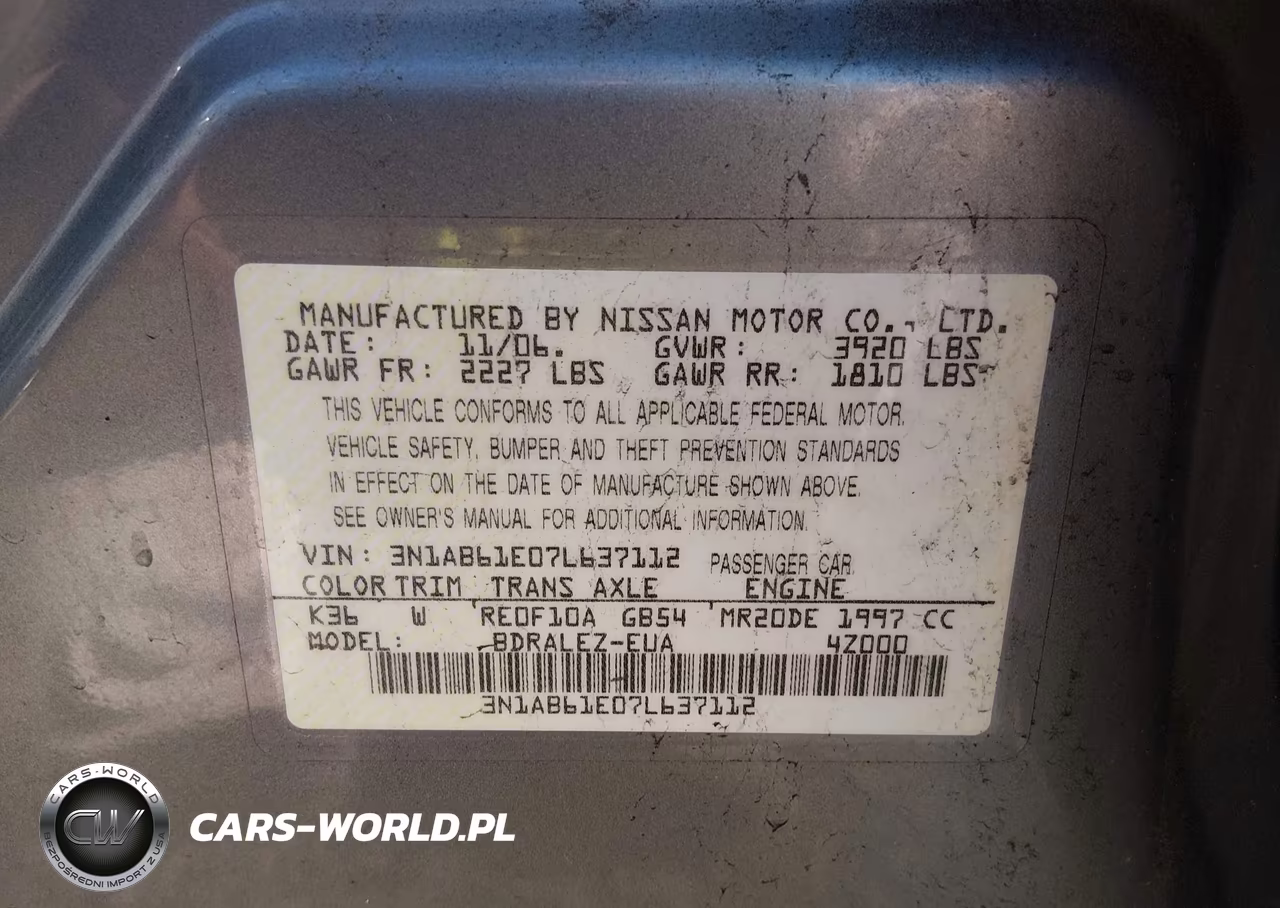 2007 Nissan Sentra 2.0S VIN:3N1AB61E07L637112 - 9