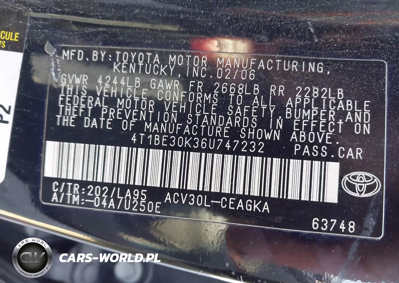 2006 Toyota Camry Xle VIN:4T1BE30K36U747232 - 9