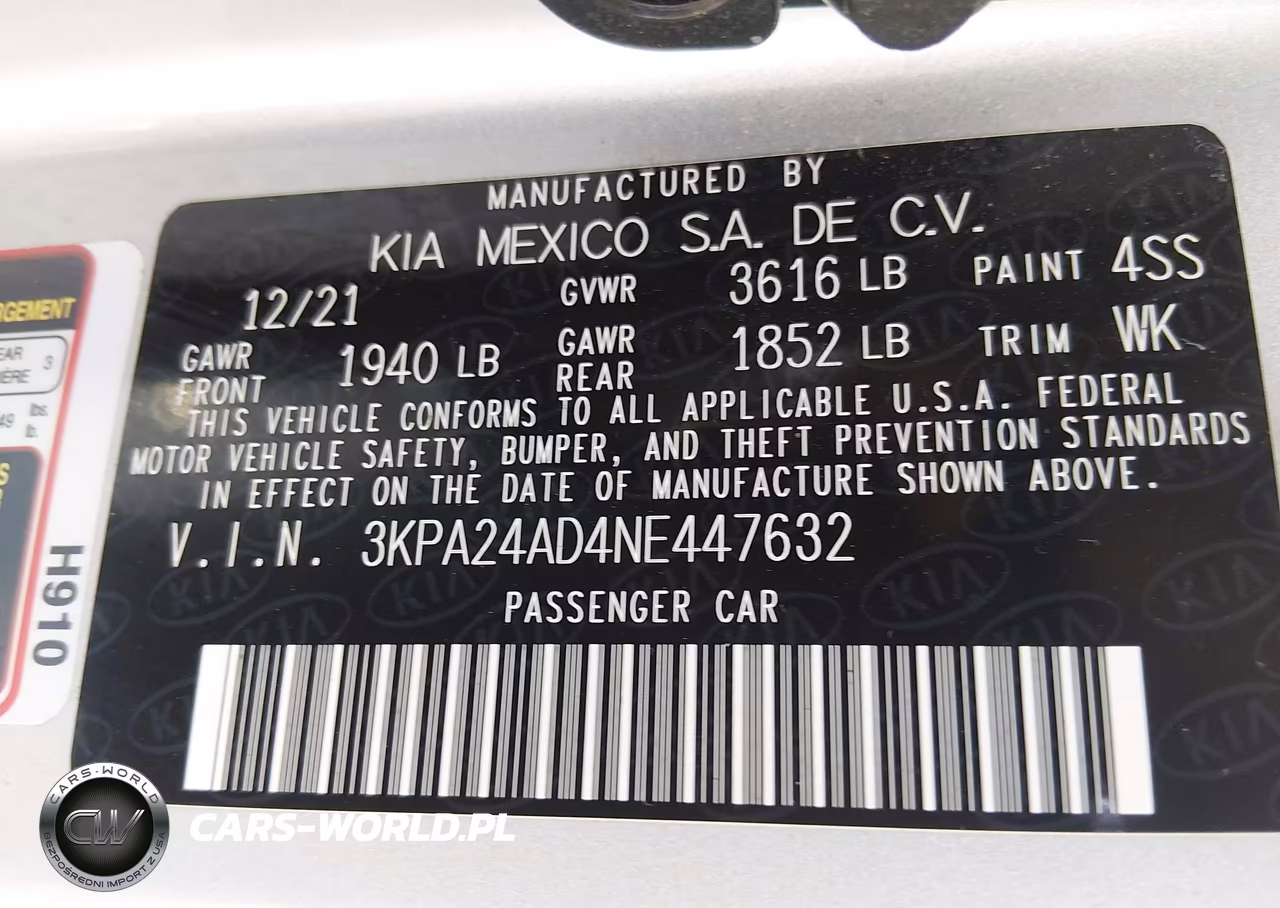 2022 Kia Rio S VIN:3KPA24AD4NE447632 - 9