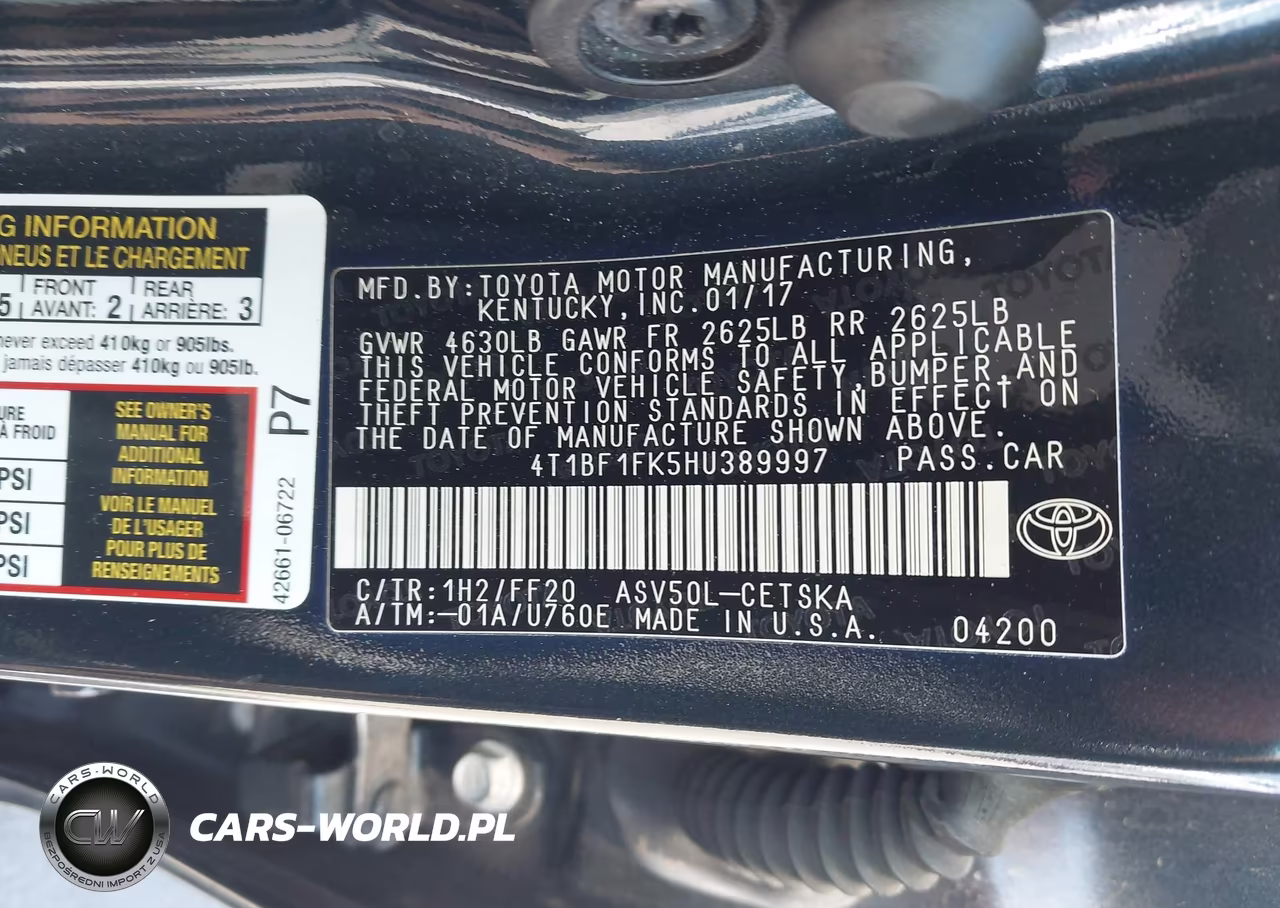2017 Toyota Camry Se VIN:4T1BF1FK5HU389997 - 9