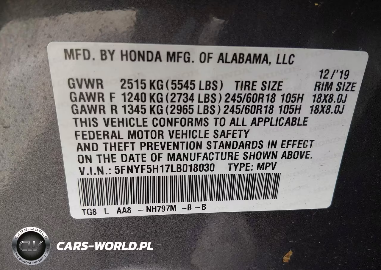 2020 Honda Pilot 2Wd Lx VIN:5FNYF5H17LB018030 - 9