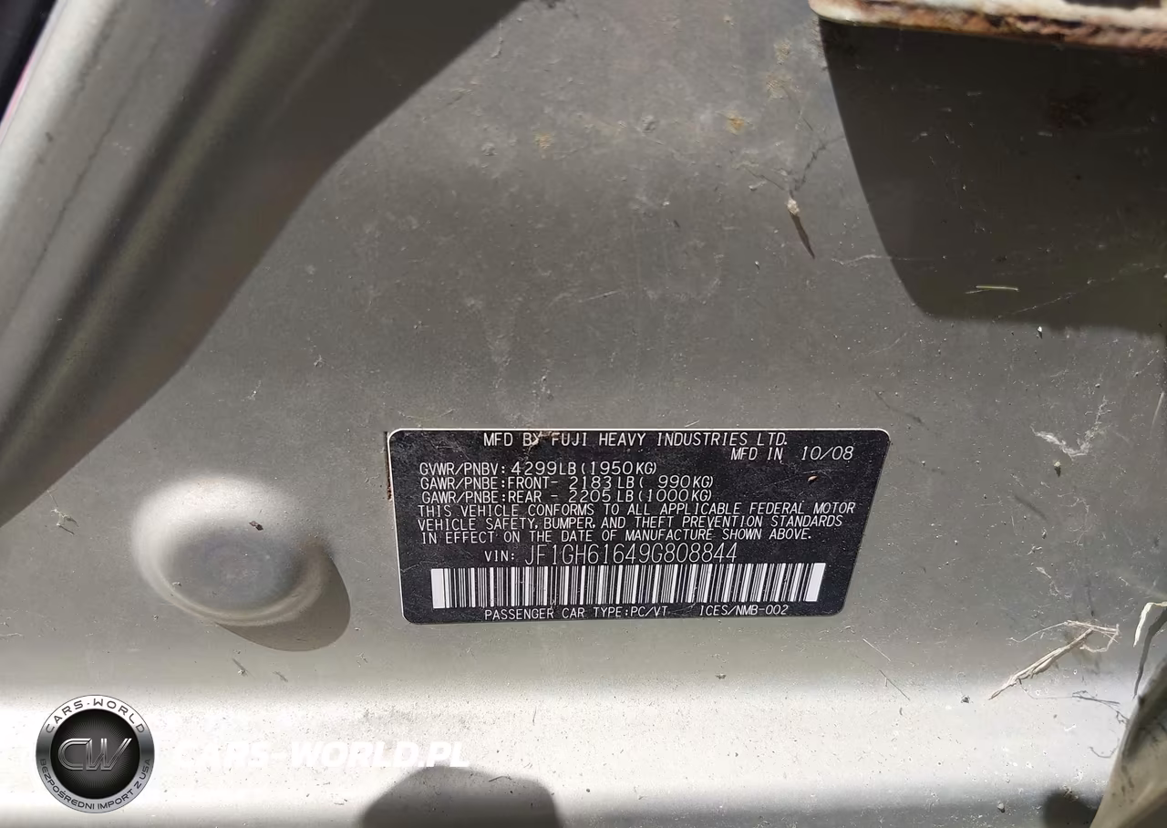 2009 Subaru Impreza 2.5I VIN:JF1GH61649G808844 - 9